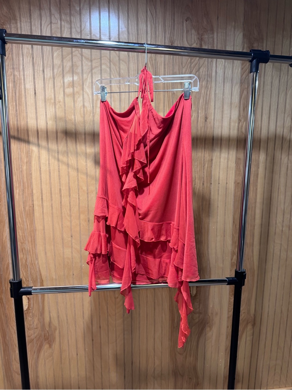 Red Ruffled Asymmetrical Women's Dress